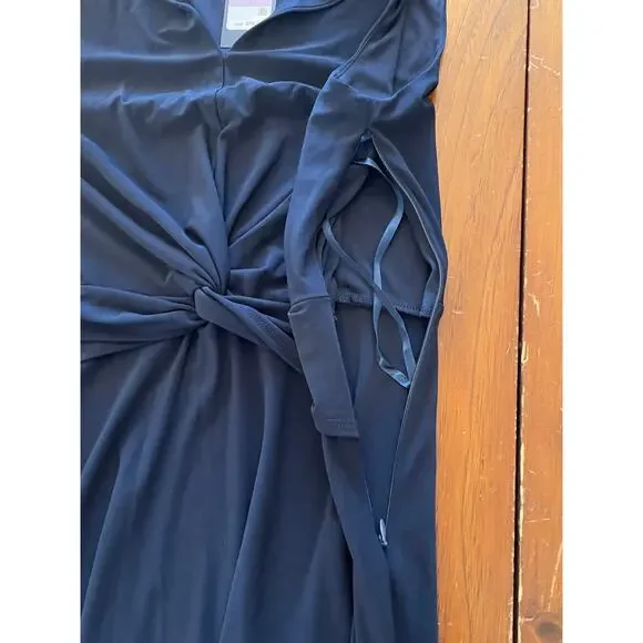 NWT Tommy Hilfiger Dress Sz 6 Collared TwistFront Midi Formal Black Navy Stretch - Picture 7 of 9